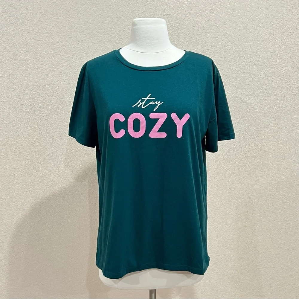 Nine West Teal Stay Cozy T-Shirt Size Large